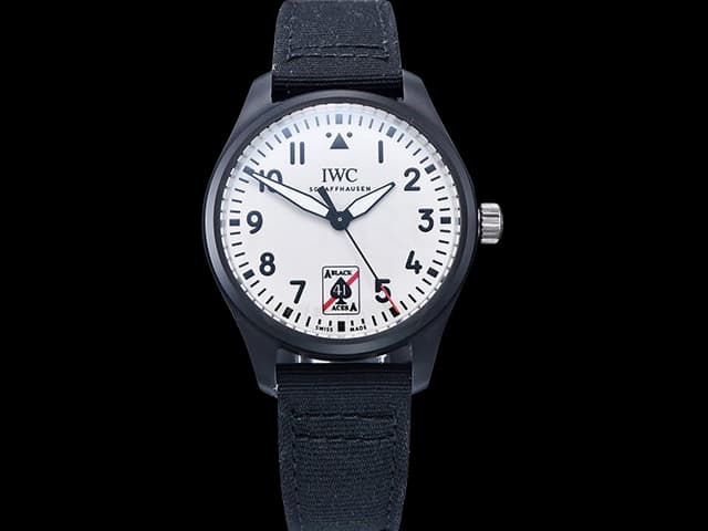 Ceramic 41mm Nylon Strap Pilot Black Aces Automatic White Dial IWC-23031