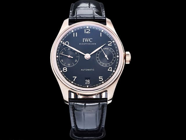 Rose Gold 42mm Leather Strap Portugieser 7 Days Automatic Black IWC-24021