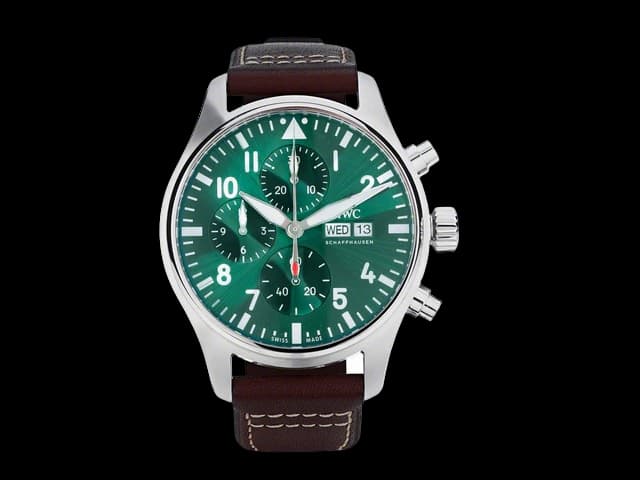 45mm Leather Strap Pilot Chronograph 69385 IW388104 Green Dial Steel IWC-26025