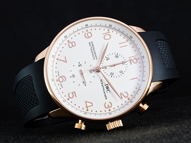 Rose Gold 44mm Rubber Strap Portugieser Quartz Chronograph White Dial IWC158