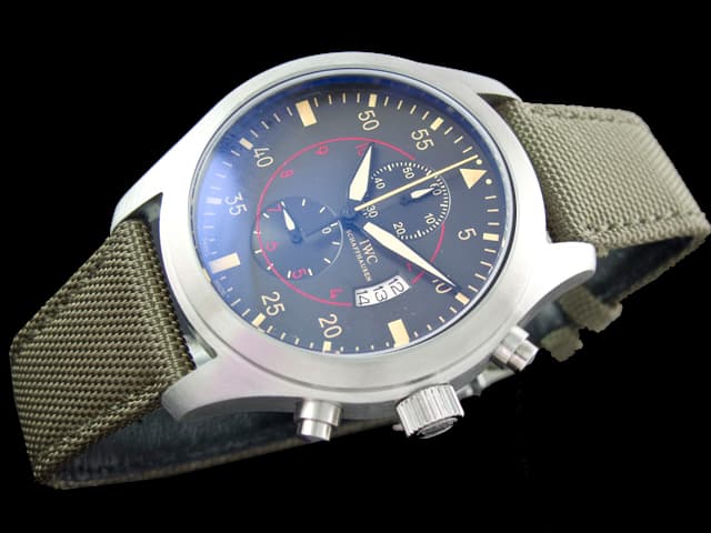 46mm Leather Strap Pilots Top Gun Quartz Chronograph Grey Dial IWC246