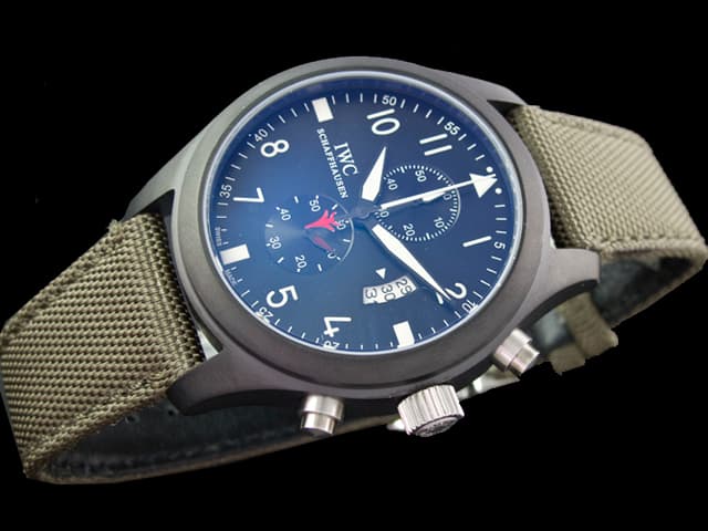 PVD 46mm Leather Strap Pilots Top Gun Quartz Chronograph Black Dial IWC247