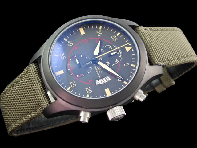 PVD 46mm Leather Strap Pilots Top Gun Quartz Chronograph Grey Dial IWC248