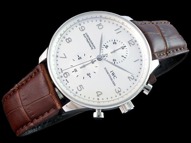 44mm Leather Strap Portugieser Quartz Chronograph White Dial IWC282