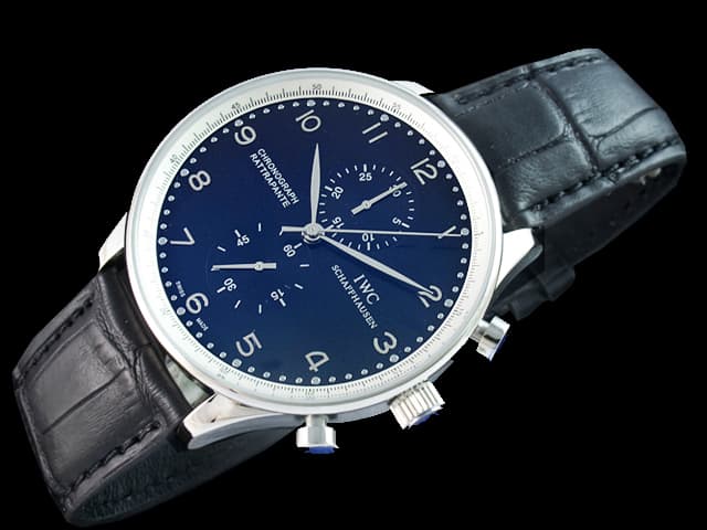 44mm Leather Strap Portugieser Quartz Chronograph Black Dial IWC285