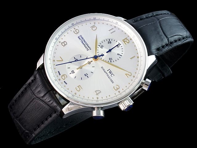 44mm Leather Strap Portugieser Quartz Chronograph White Dial IWC286