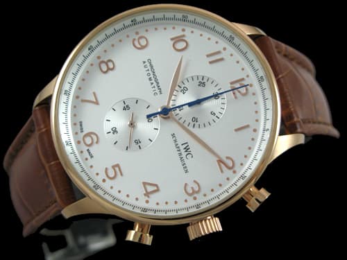 Rose Gold 44mm Leather Strap Portugieser Quartz Chronograph White Dial IWC287