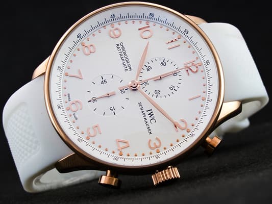 Rose Gold 44mm Rubber Strap Portugieser Quartz Chronograph White Dial IWC288