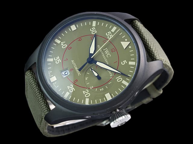 PVD 45mm Leather Strap Pilots Top Gun Automatic Green Dial IWC319