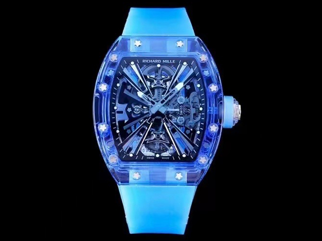 RM012-01 Tourbillon Transparent Sapphire Blue Rubber Strap RM-22011