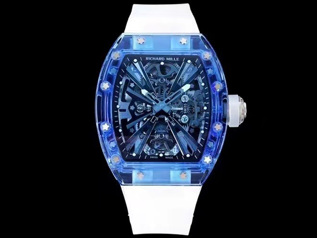 RM012-01 Tourbillon Transparent Sapphire White Rubber Strap RM-22012