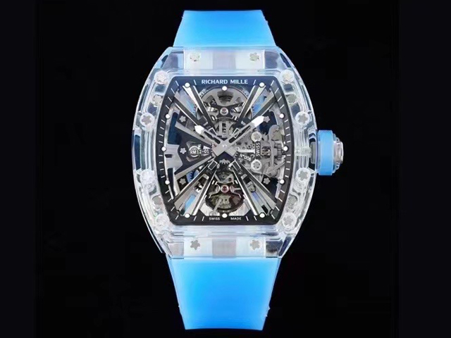 RM012-01 Tourbillon Transparent Sapphire Blue Rubber Strap RM-22013