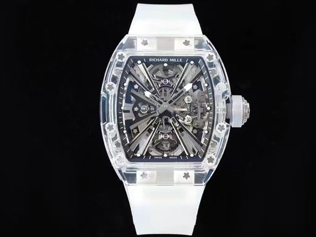 RM012-01 Tourbillon Transparent Sapphire White Rubber Strap RM-22014