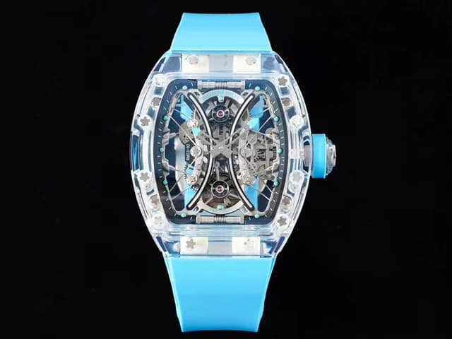 RM53-02 Tourbillon Transparent Sapphire Light Blue Rubber Strap RM-23082