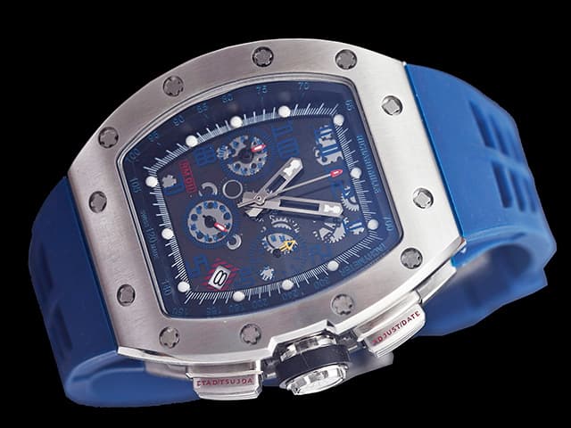 43mm RM011 Rubber Strap Steel Quartz Chronograph Blue RM266