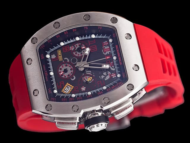 43mm RM011 Rubber Strap Steel Quartz Chronograph Red RM267