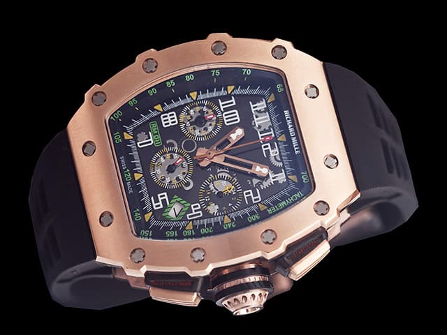 Rose Gold 43mm RM011 Rubber Strap Steel Quartz Chronograph Green RM269