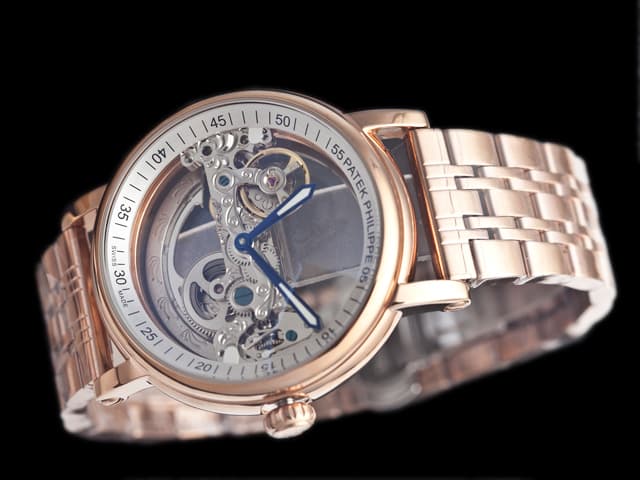 Rose Gold 44mm Calatrava Skeleton Steel Automatic White Dial PP372