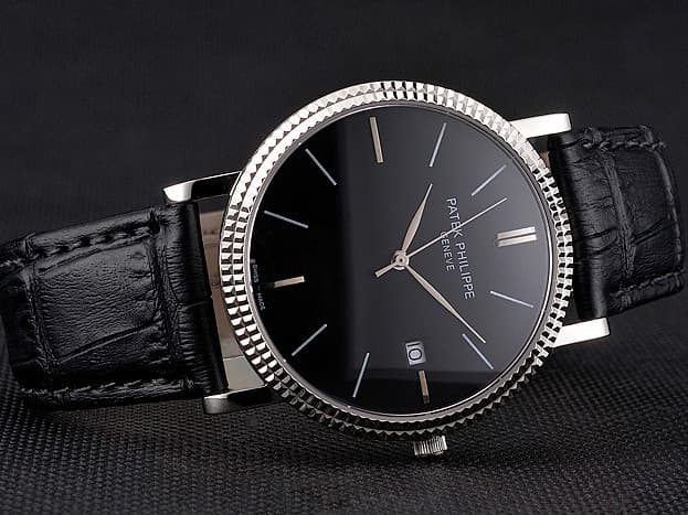 39mm Calatrava 3944 Leather Strap Quartz Black Dial PP383