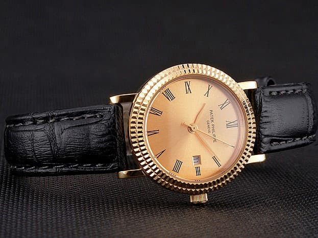 Yellow Gold 33mm Calatrava Lady 3944 Leather Strap Quartz Gold Dial PP388