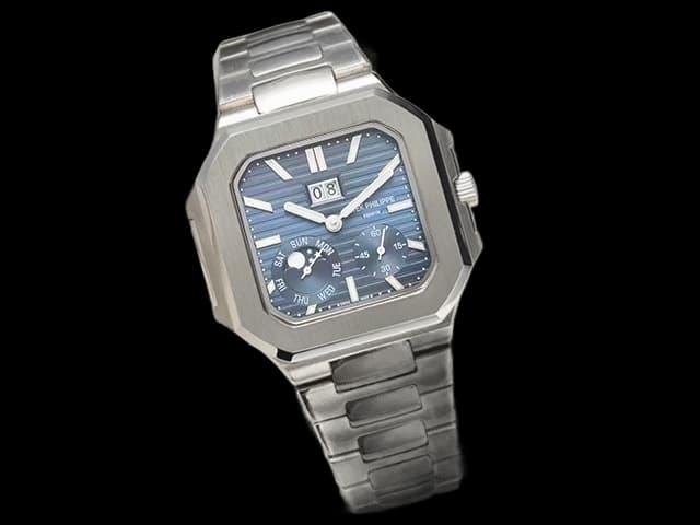 45mm Cubitus 5822 Grand Date Day Moon Phases Automatic Steel Blue Dial PP394