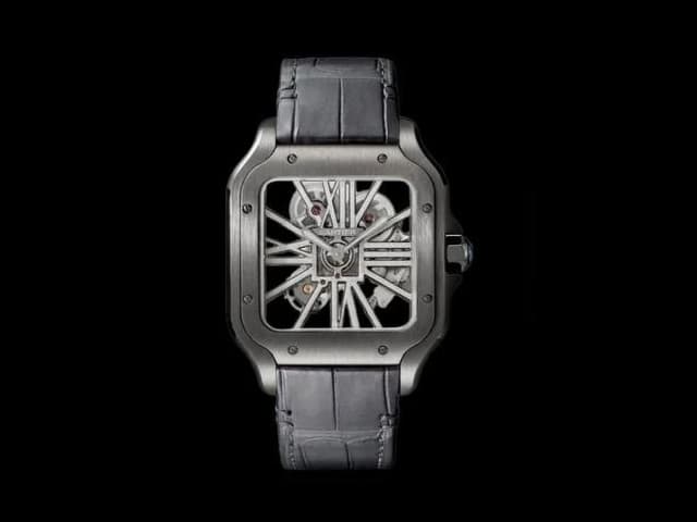 DLC 40mm Leather Strap Santos Skeleton 9611MC Automatic Steel Black Dial CAR-26001