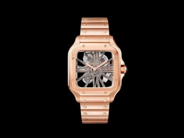 Rose Gold 40mm Santos Skeleton 9611MC Automatic Steel Black Dial CAR-26003