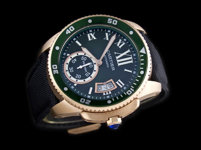 Rose Gold 42mm Calibre de Diver Rubber Strap Automatic Green Dial CT632