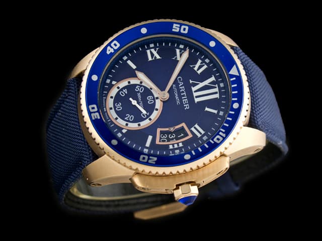 Rose Gold 42mm Calibre de Diver Rubber Strap Automatic Blue Dial CT633