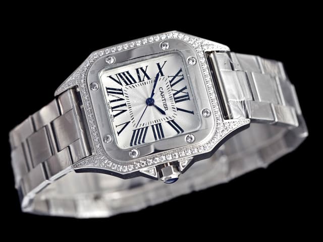 37mm Santos 100 Steel Quartz Diamond White Dial CT695