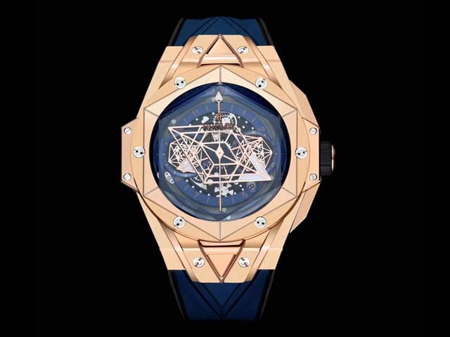 Rose Gold 45mm Big Bang Sang Bleu II 7750 Rubber Strap Automatic Chrono Blue Dial HB-21023