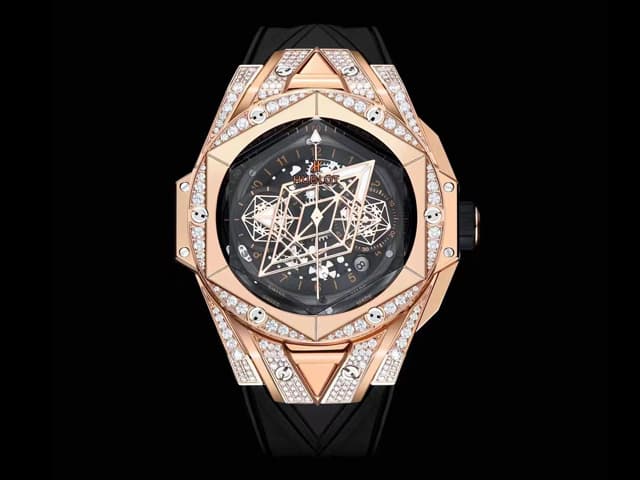 Rose Gold 45mm Big Bang Sang Bleu II 7750 Rubber Strap Chrono Diamond Black Dial HB-21031