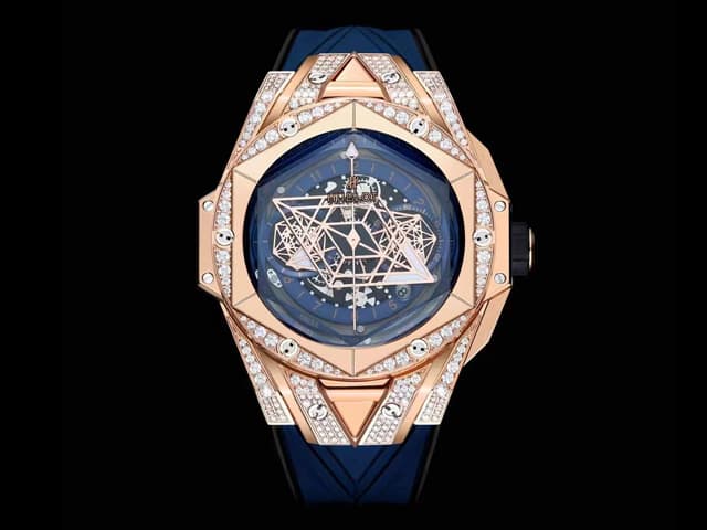 Rose Gold 45mm Big Bang Sang Bleu II 7750 Rubber Strap Chrono Diamond Blue Dial HB-21033