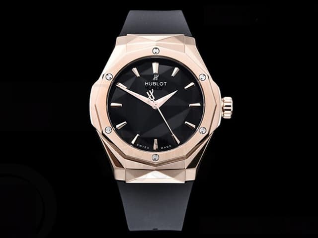 Rose Gold 40mm Classic Fusion Orlinski Rubber Strap 2892 Automatic Black Dial HB-22022