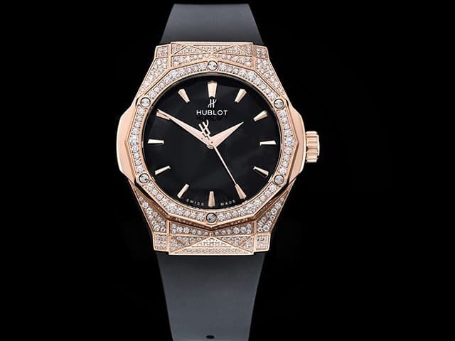 Rose Gold 40mm Classic Fusion Orlinski Rubber Strap 2892 Automatic Diamond Black Dial HB-22023