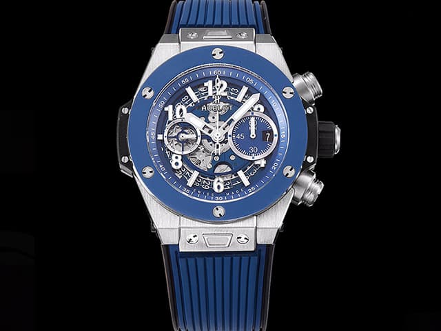 Two Tone 44mm Big Bang Unico Rubber Strap 7750 Automatic Chronograph Blue Dial HB-22042