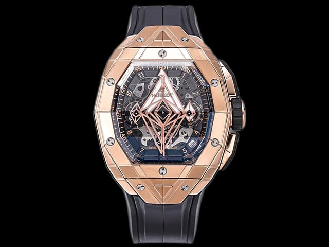 Rose Gold 42mm Spirit of Big Bang Sang Bleu 7750 Rubber Strap Automatic Chrono Black Dial HB-24003