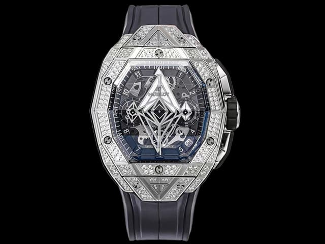 42mm Spirit of Big Bang Sang Bleu 7750 Rubber Strap Chrono Diamond Black Dial HB-24011