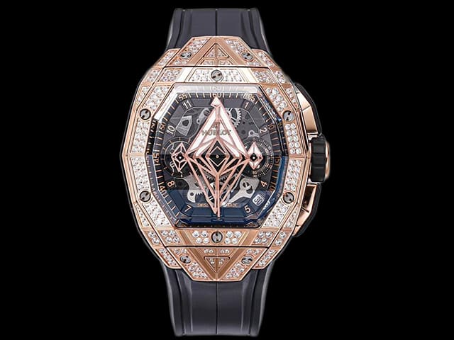 Rose Gold 42mm Spirit of Big Bang Sang Bleu 7750 Rubber Strap Chrono Diamond Black Dial HB-24012