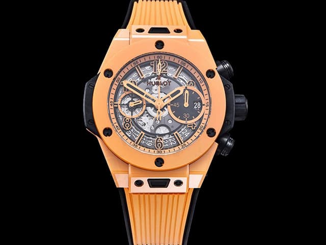 Ceramic 44mm Big Bang Unico Orange Rubber Strap 7750 Automatic Chronograph HB-24021