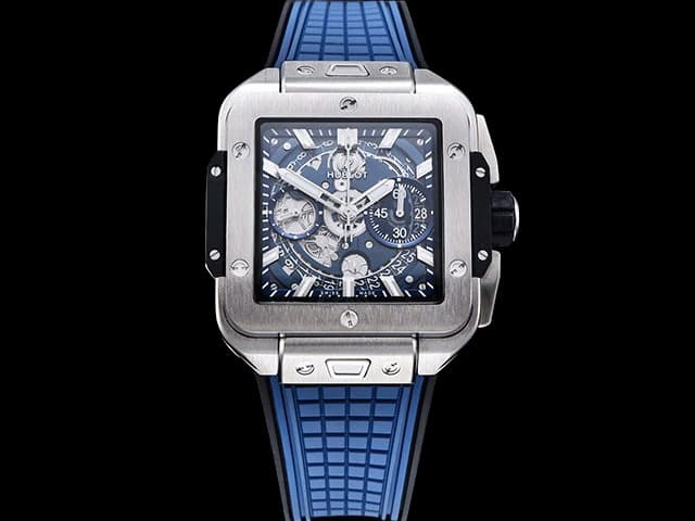 42mm Square Bang Unico Rubber Strap 7750 Automatic Chronograph Blue Steel HB-24051