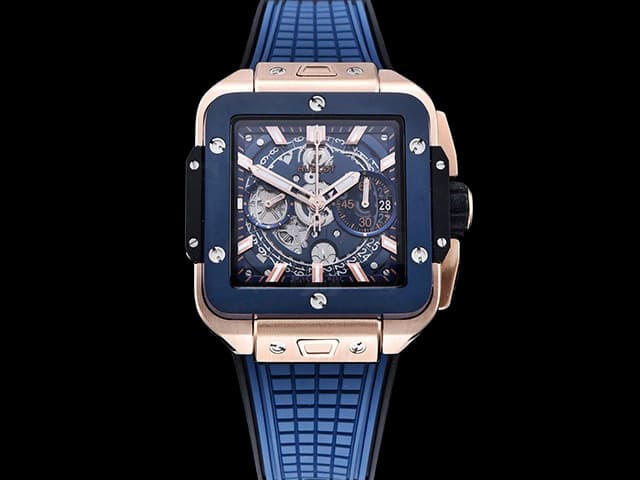 Two Tone 42mm Square Bang Unico Rubber Strap 7750 Automatic Chronograph Blue Steel HB-24053