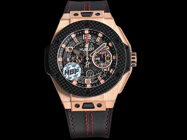 Rose Gold 45mm Big Bang Unico Ferrari Rubber Strap 7750 Automatic Chronograph HB-26002
