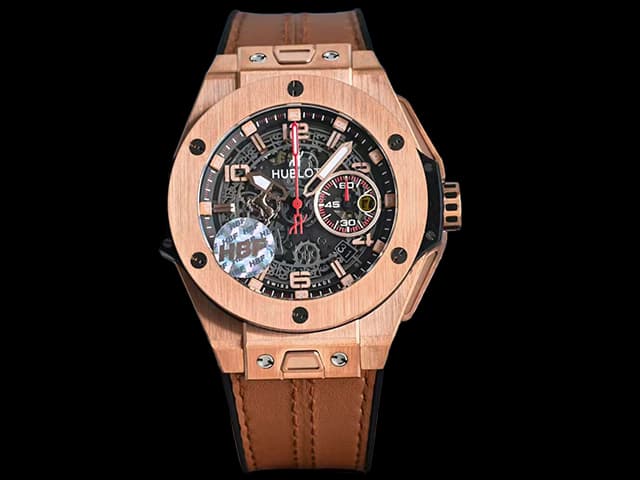 Rose Gold 45mm Big Bang Unico Ferrari Rubber Strap 7750 Automatic Chronograph HB-26003