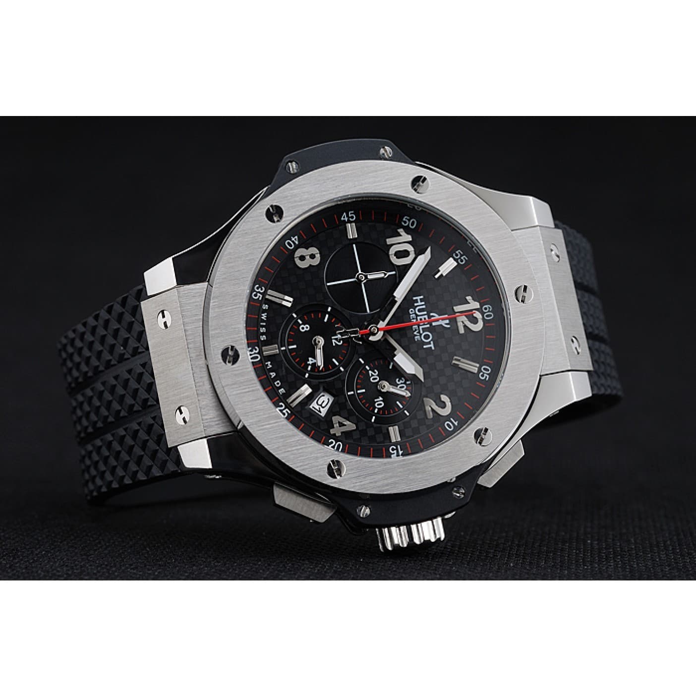 44mm Big Bang Rubber Strap Quartz Chronograph Black Texture Dial HUB191