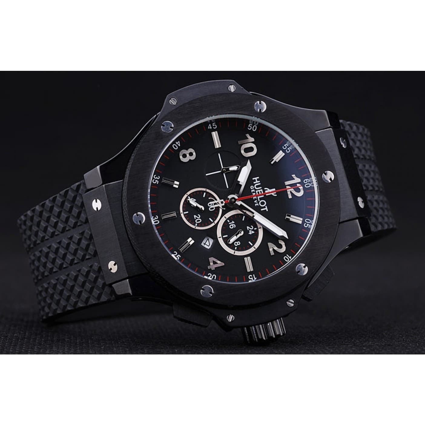 PVD 44mm Big Bang Rubber Strap Quartz Chronograph Black Dial HUB192