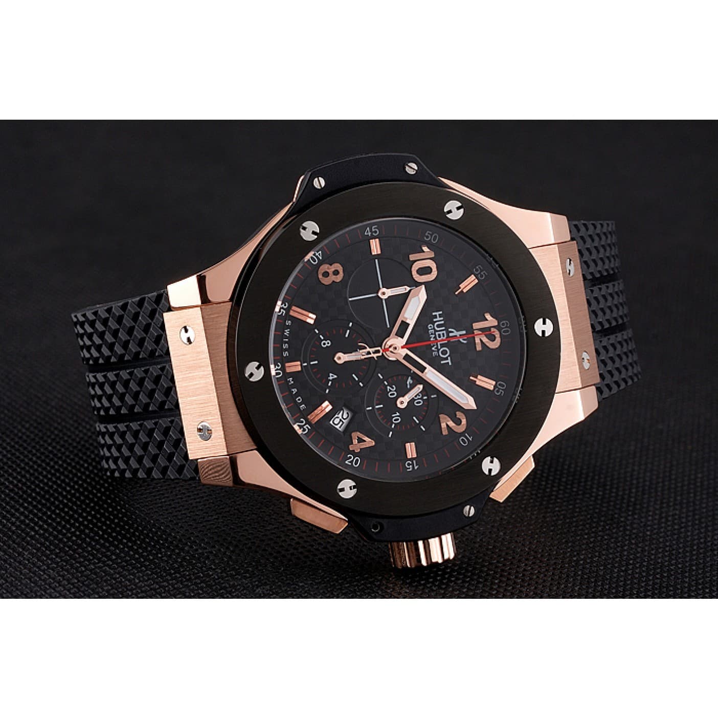 Two Tone 44mm Big Bang Rubber Strap Quartz Chronograph Black Dial HUB193