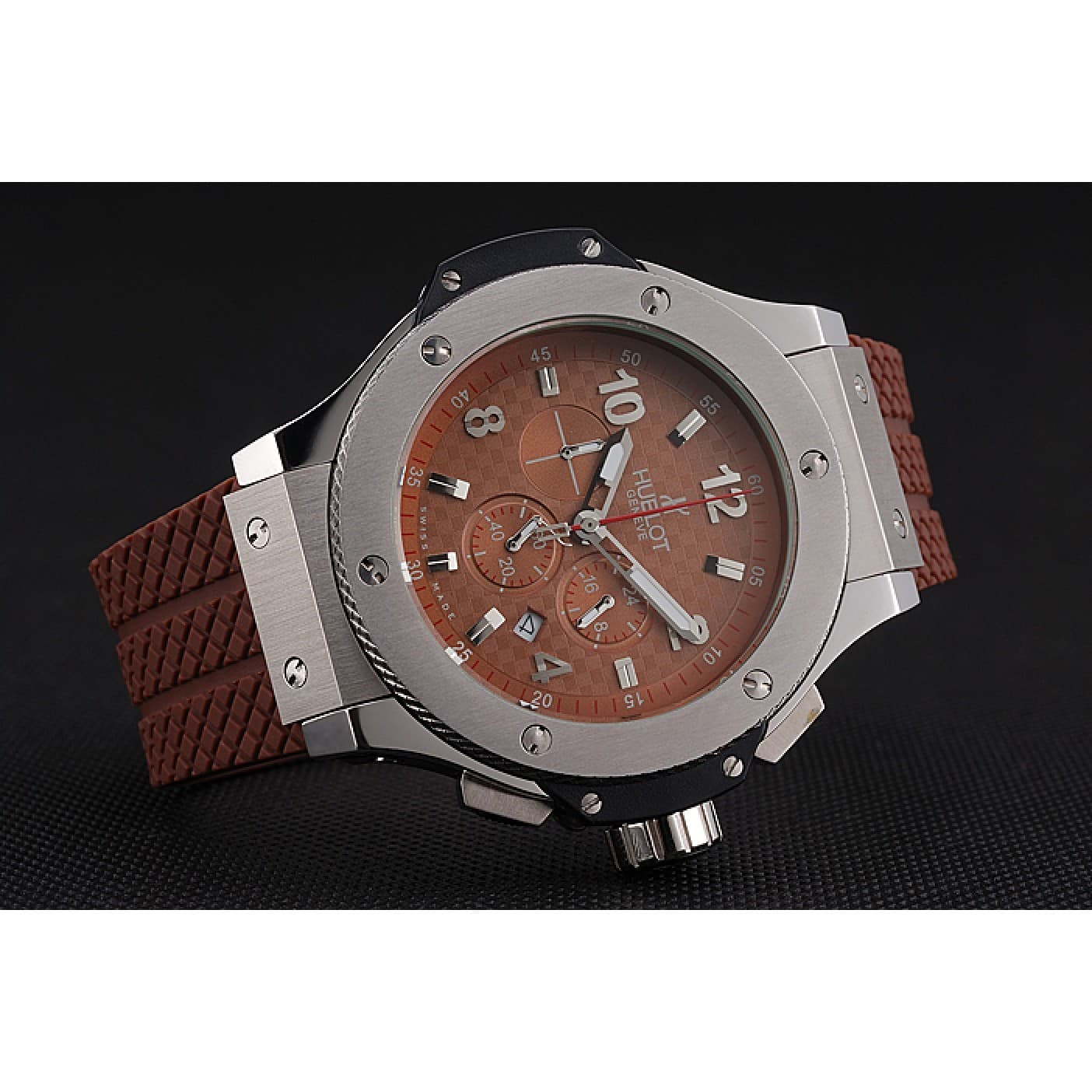 44mm Big Bang Rubber Strap Quartz Chronograph Brown Dial HUB194