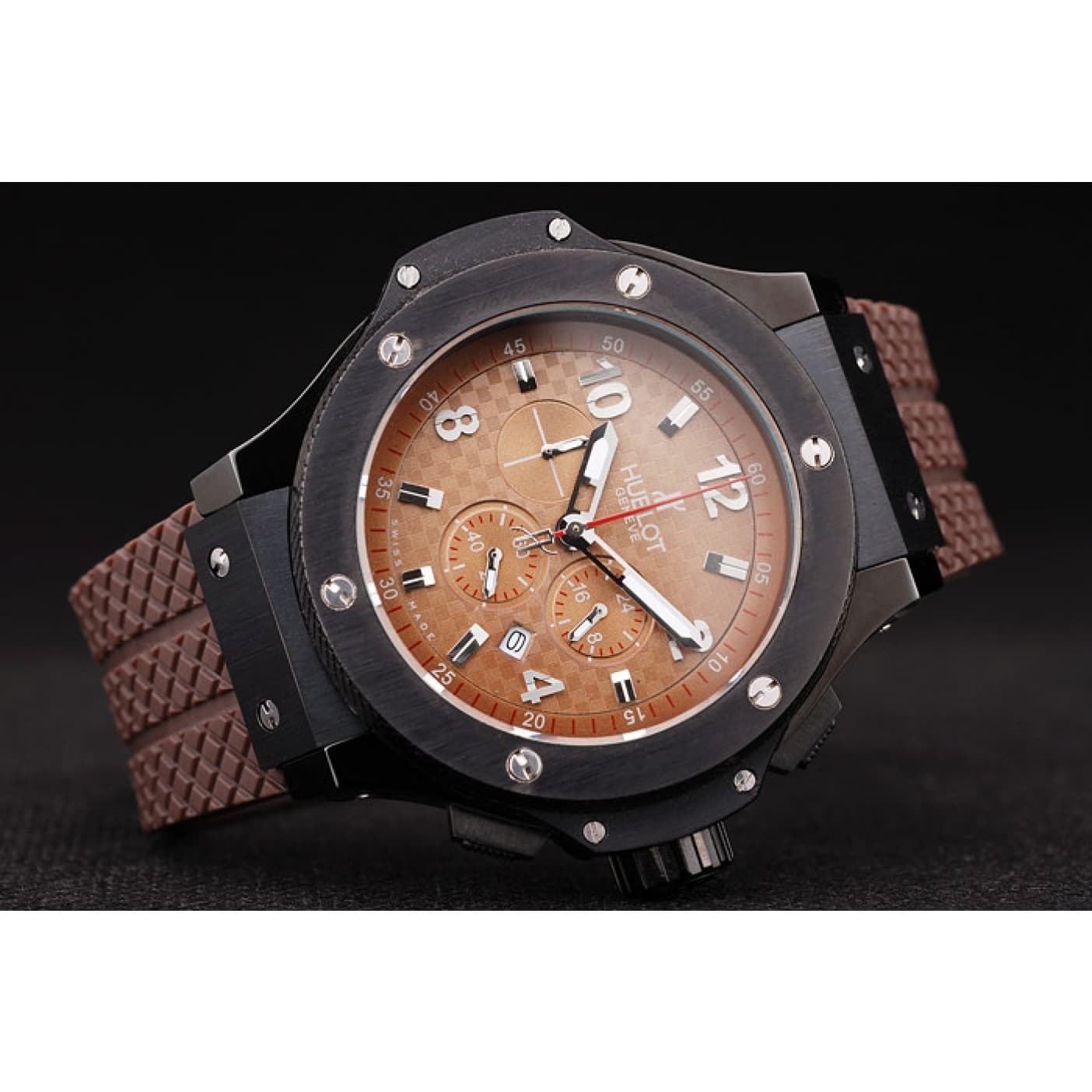 PVD 44mm Big Bang Rubber Strap Quartz Chronograph Brown Dial HUB195