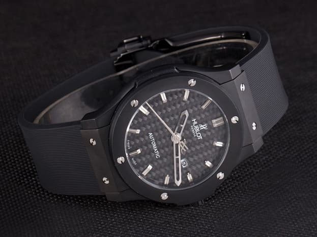 PVD 42mm Classic Fusion Rubber Strap Automatic Black Texture Dial HUB214